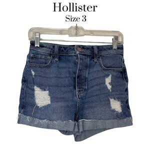 EUC Hollister button fly ultra high rise mom distressed jean shorts Junior Sz 3